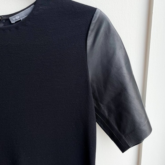 Vince Revolve Leather Sleeve Pencil Shift Dress - Size 4 - Picture 4 of 12